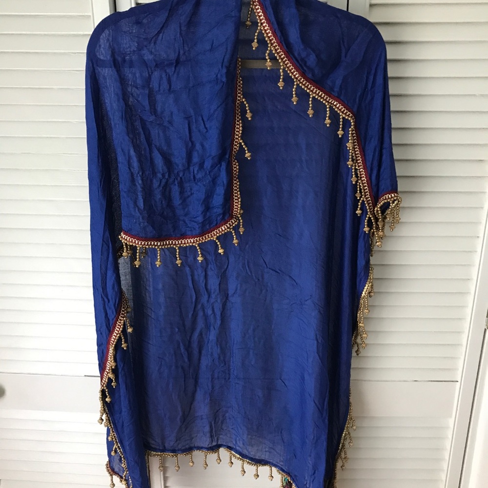 Anthropologie feathers by tolani beaded scarf blue